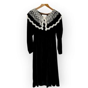 Vintage Jessica McClintock Dress Black Velvet Whimsigoth Dark Academia Size 6